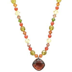Swarovski Silver Tone Faceted Bi-cone Multicolor Beaded Pendant Necklace Signed 